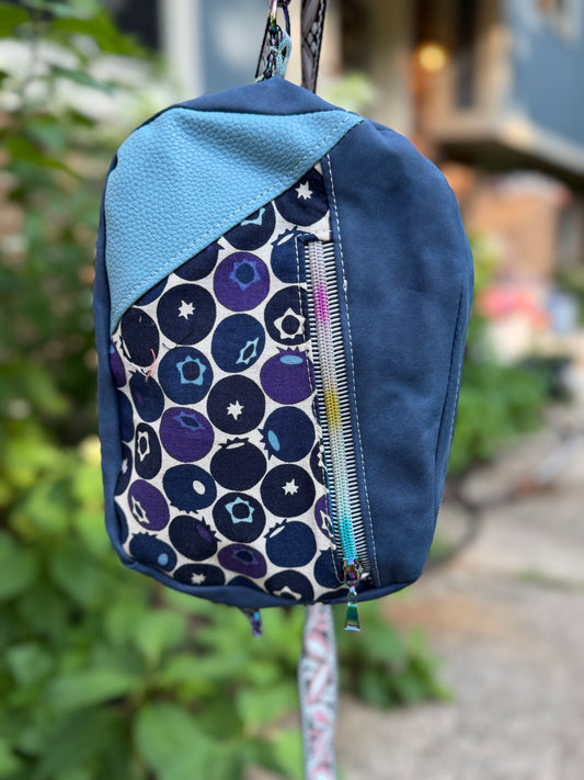 Kandu Trio Crossbody/handbag- Blueberry canvas faux suede and faux leather outer/ wpc inner