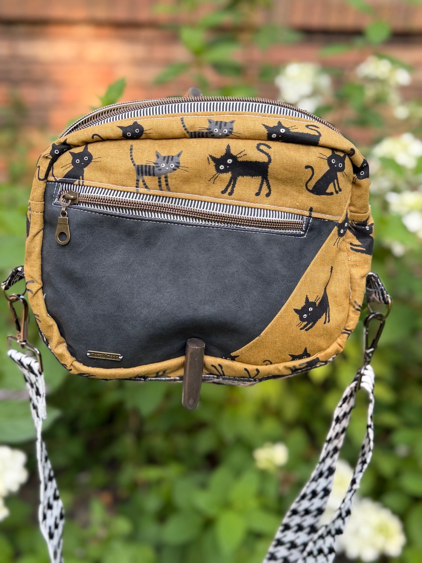 Kandu Trio Crossbody/handbag- Japanese coco cats canvas and faux suede outer fabric inner