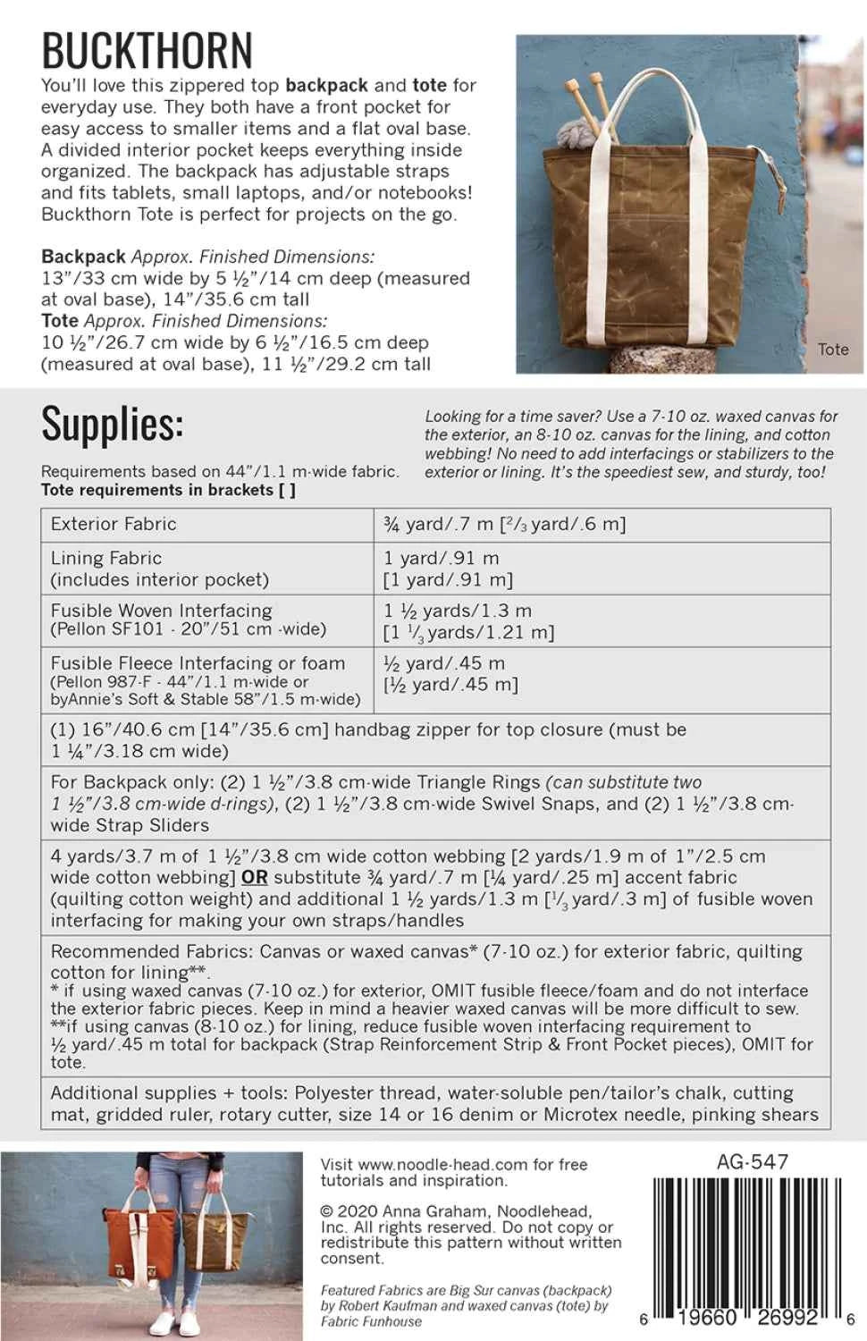 Buckthorn Backpack and Tote-pattern