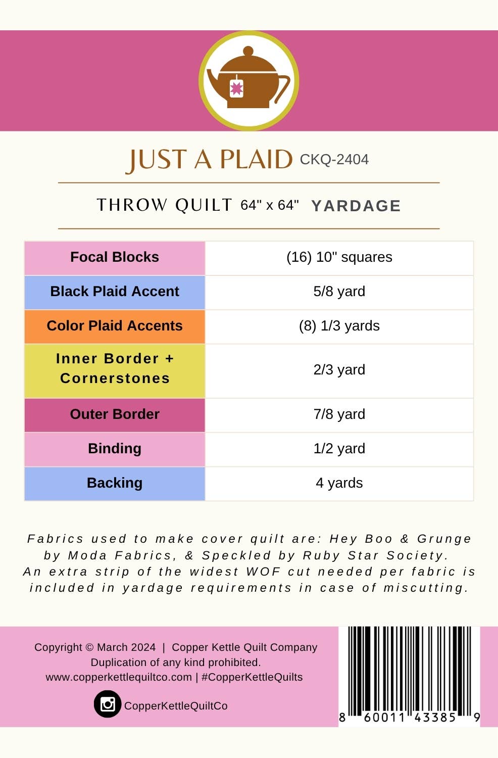 Just a Plaid | CKQ-2404 Quilt Pattern