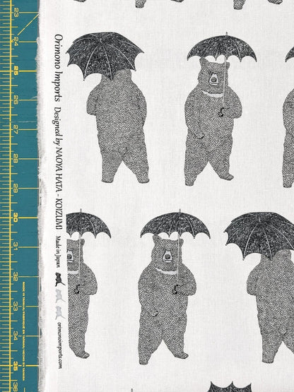 Koizumi Bears with Umbrellas | white on Black Canvas