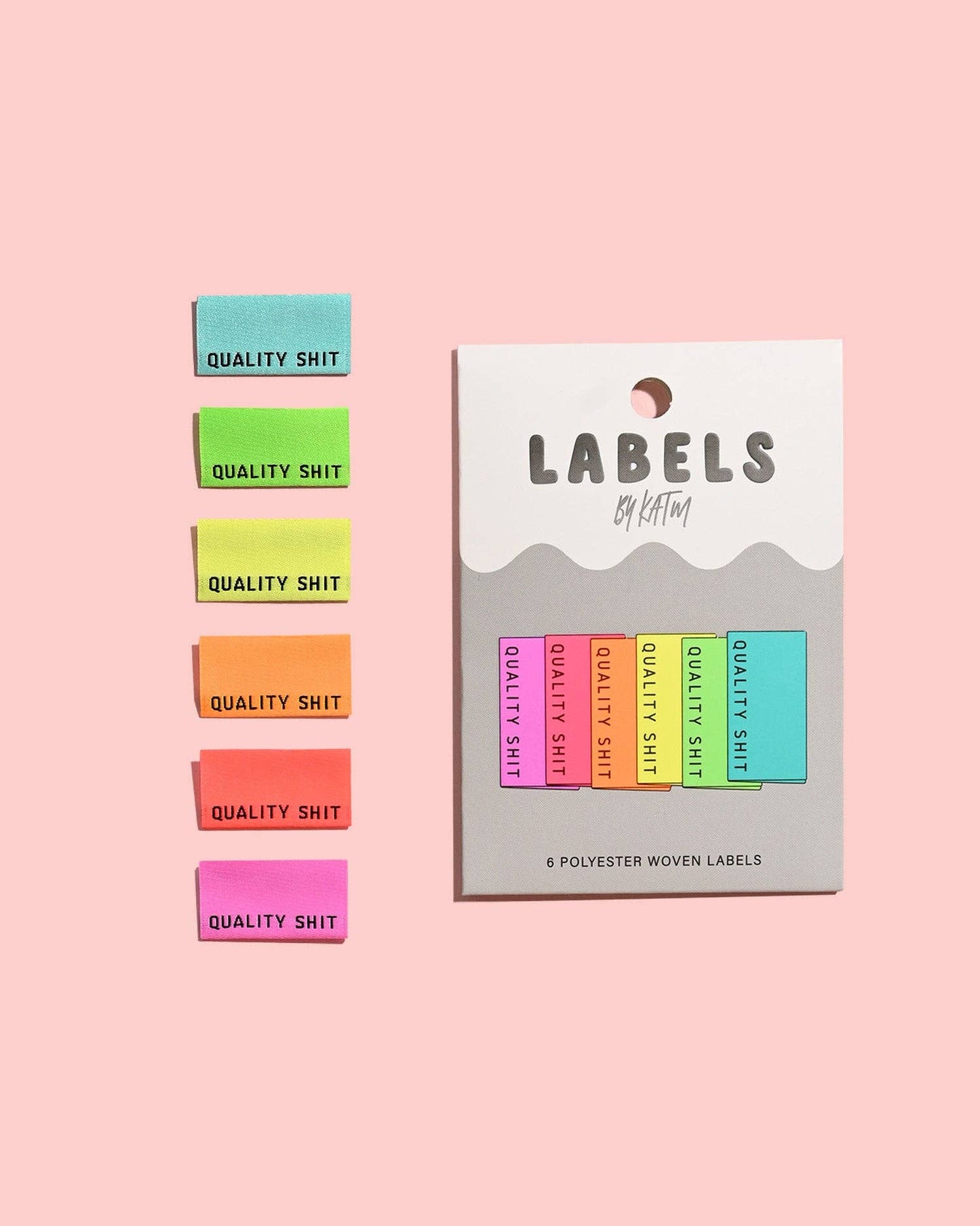 Quality Shit Woven Labels (Neon) | 6 labels per pack