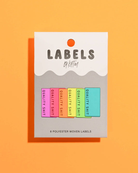 Quality Shit Woven Labels (Neon) | 6 labels per pack