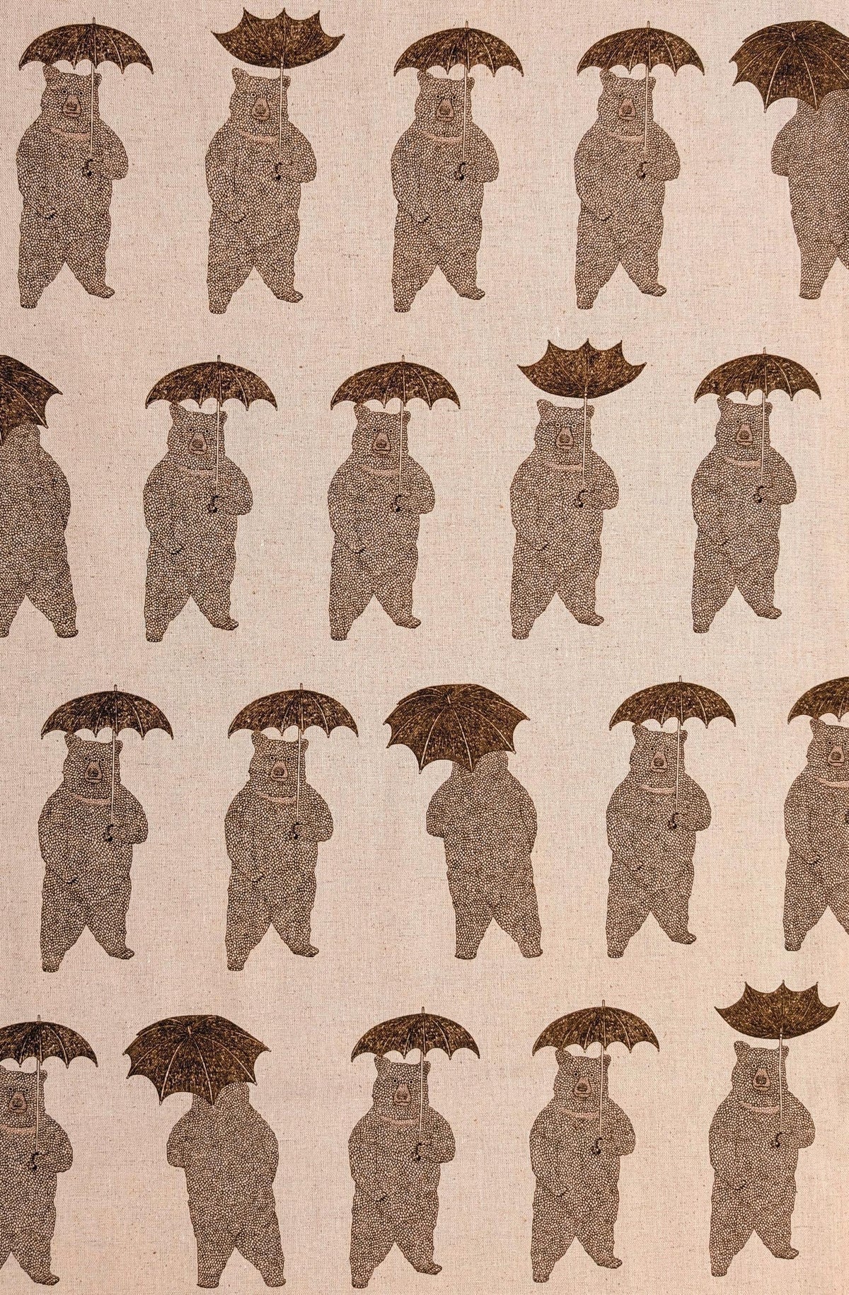 Koizumi Bears with Umbrellas | Beige on Natural Canvas