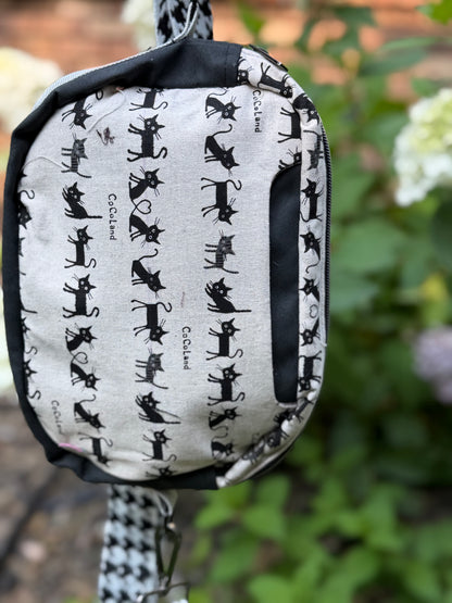Kandu Trio Crossbody/handbag- Japanese coco cats canvas and faux suede outer fabric inner
