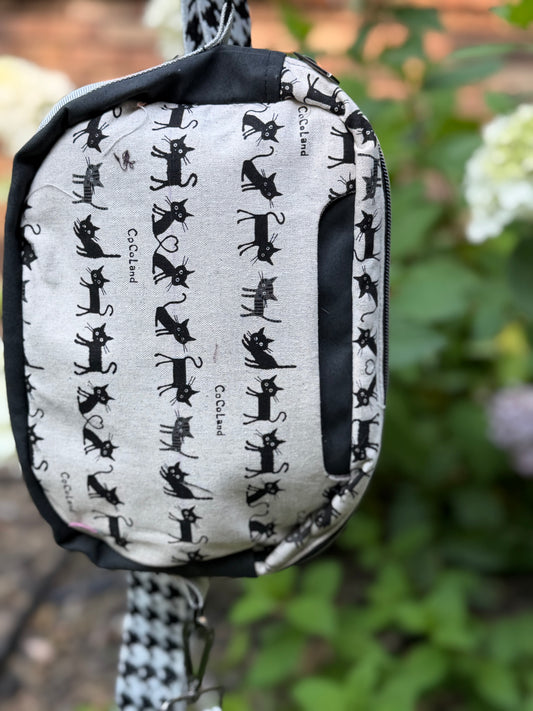 Kandu Trio Crossbody/handbag- Japanese coco cats canvas and faux suede outer fabric inner