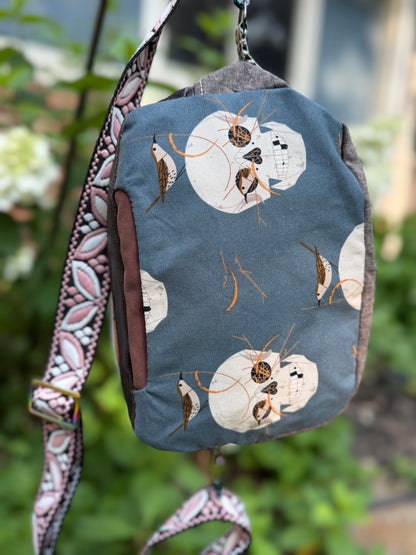 Kandu Trio Crossbody/handbag- skull canvas, faux suede and faux leather outer/ wpc inner