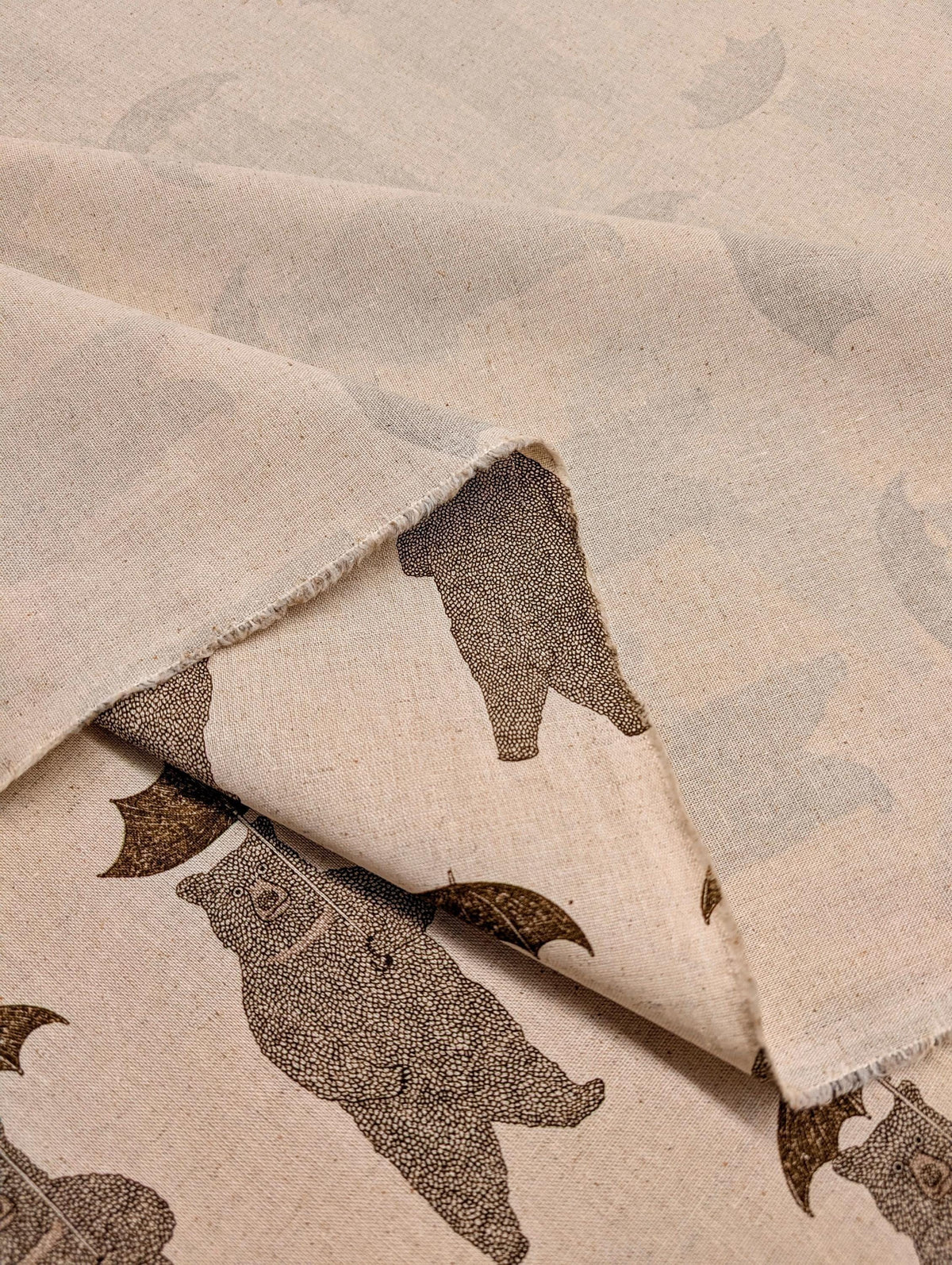 Koizumi Bears with Umbrellas | Beige on Natural Canvas