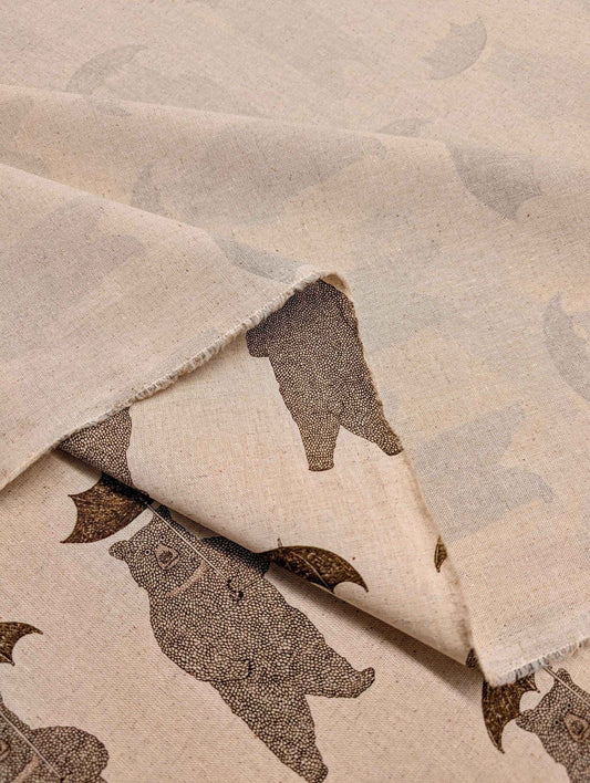 Koizumi Bears with Umbrellas | Beige on Natural Canvas