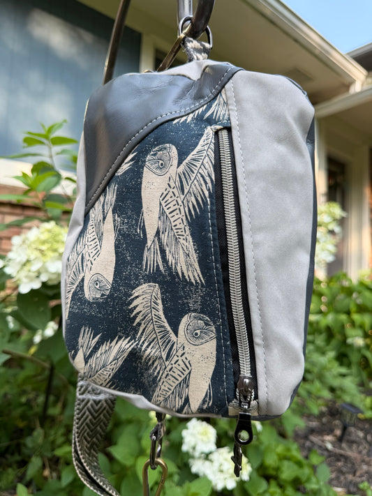 Kandu Trio Crossbody/handbag-  Owl Canvas faux suede and faux leather outer/ wpc inner