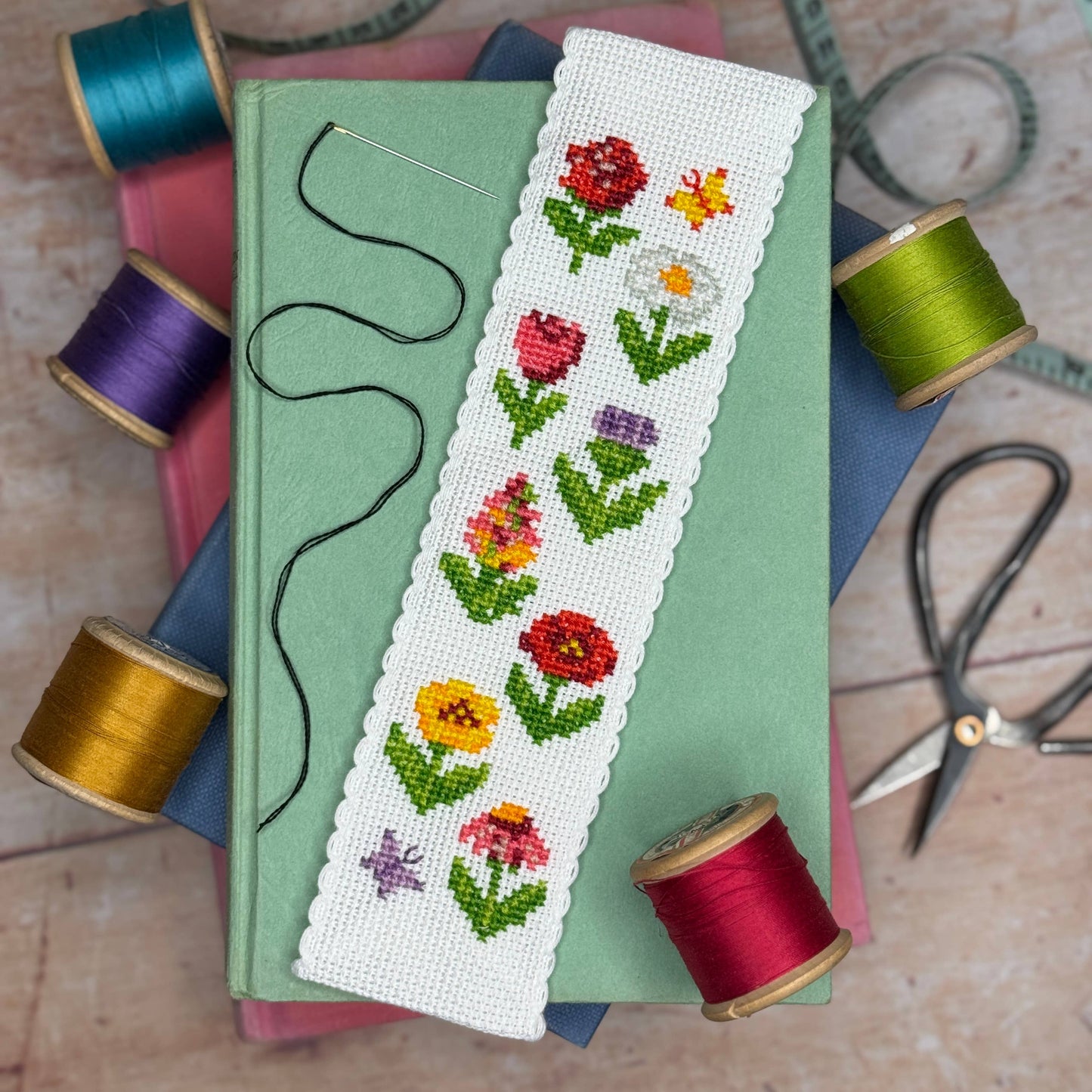 Mini Matchbox Kits - Cottage Garden Cross Stitch Bookmark Kit