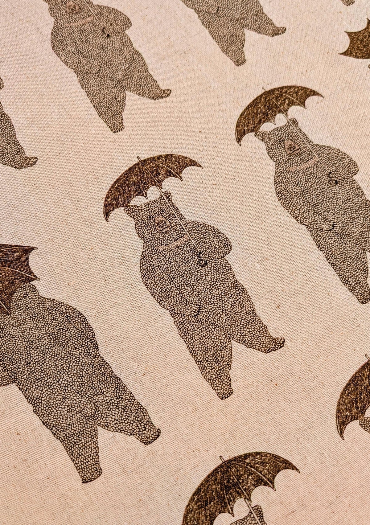 Koizumi Bears with Umbrellas | Beige on Natural Canvas