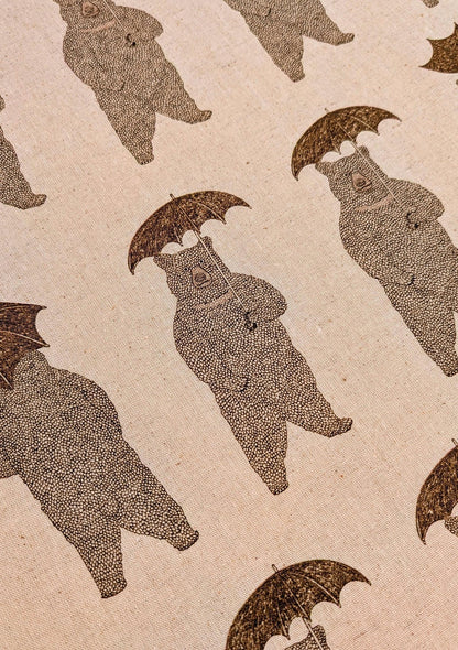 Koizumi Bears with Umbrellas | Beige on Natural Canvas