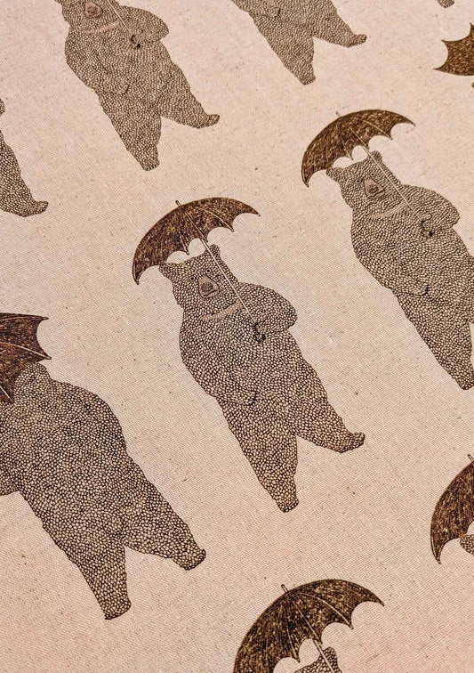 Koizumi Bears with Umbrellas | Beige on Natural Canvas