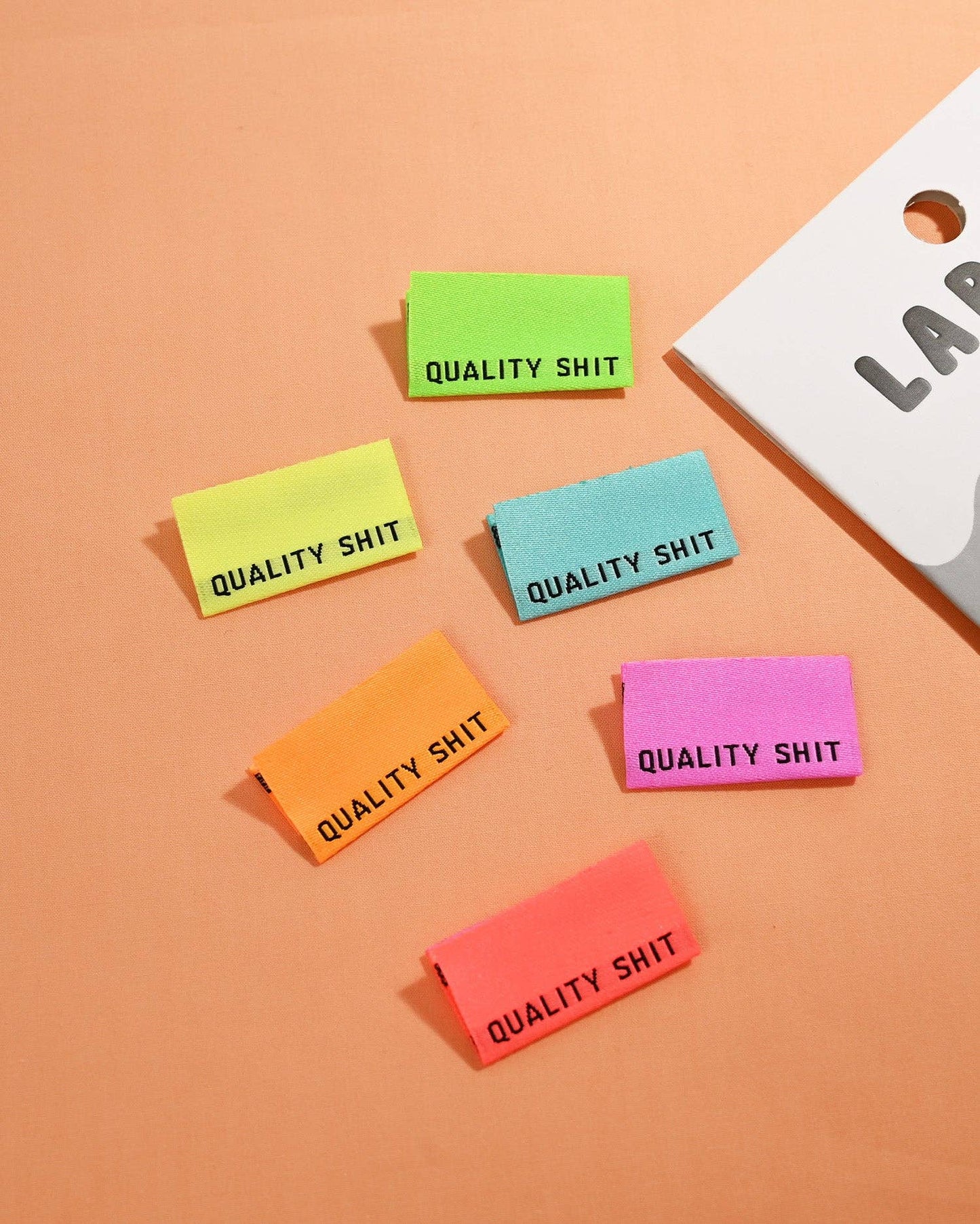 Quality Shit Woven Labels (Neon) | 6 labels per pack