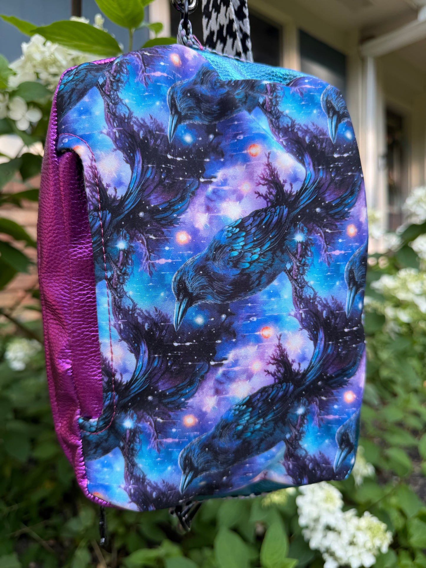 Kandu Trio Crossbody/handbag-  softshell raven print from Czech and faux leather outer/ wpc inner