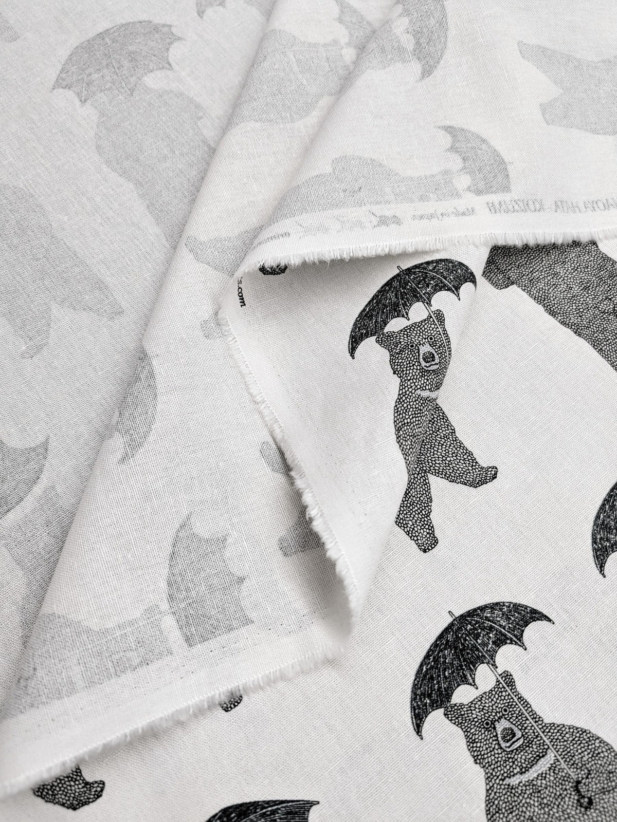 Koizumi Bears with Umbrellas | white on Black Canvas