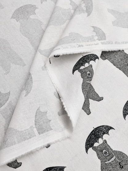 Koizumi Bears with Umbrellas | white on Black Canvas
