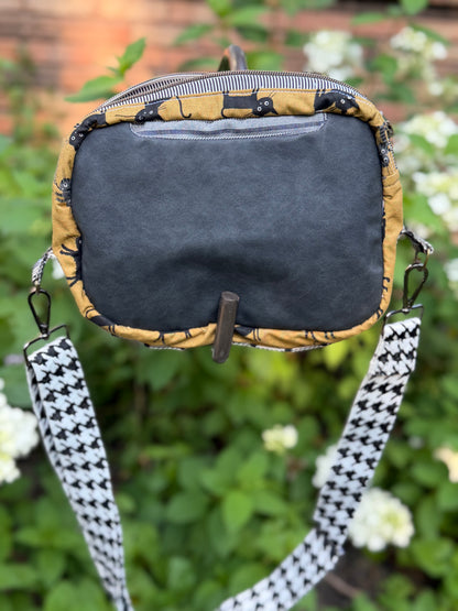 Kandu Trio Crossbody/handbag- Japanese coco cats canvas and faux suede outer fabric inner