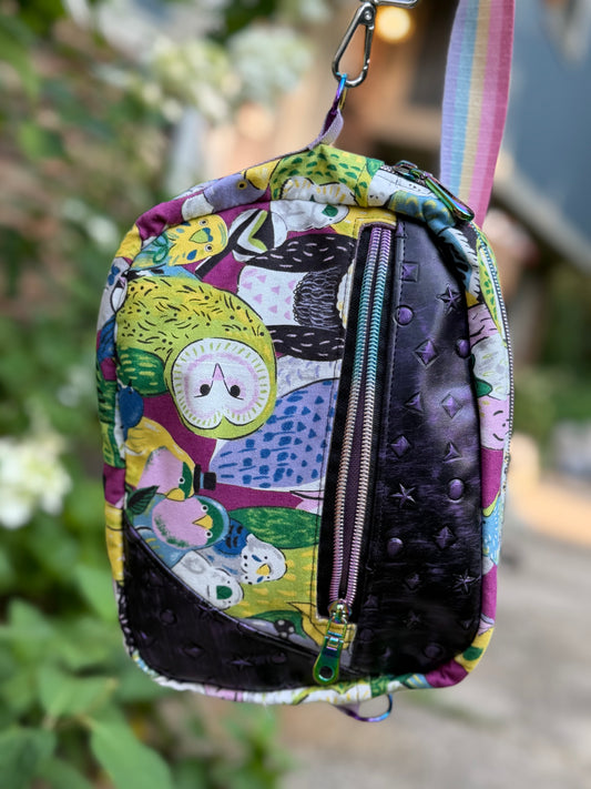 Kandu Trio Crossbody/handbag- Japanese bird canvas faux leather and waterproof canvas