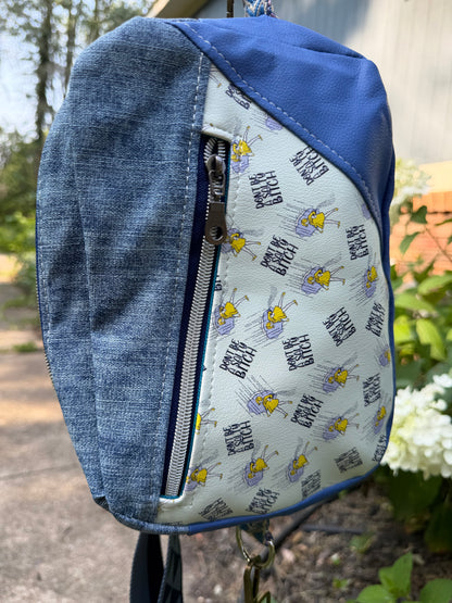 Kandu Trio Crossbody/handbag-Don’t be a salty Bitch vinyl, faux Jean vinyl and wpc inner