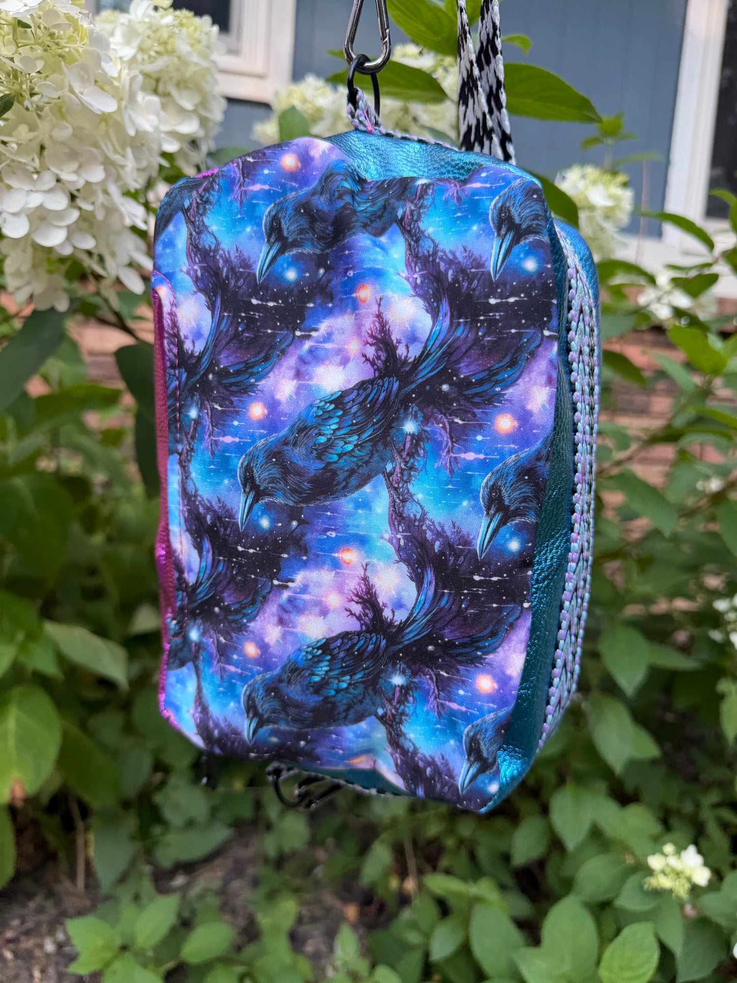 Kandu Trio Crossbody/handbag-  softshell raven print from Czech and faux leather outer/ wpc inner