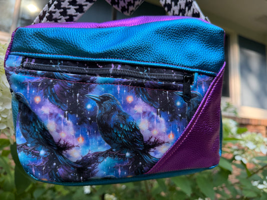 Kandu Trio Crossbody/handbag-  softshell raven print from Czech and faux leather outer/ wpc inner