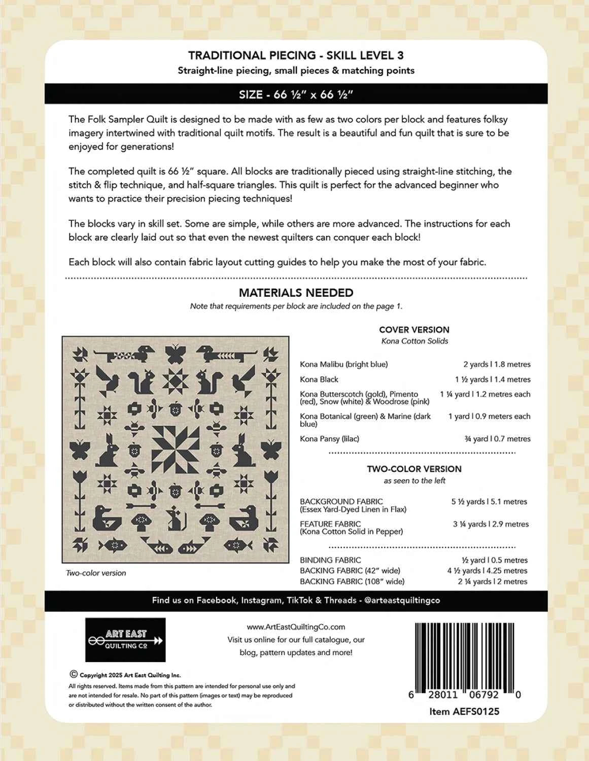 Folk Sampler The Complete Quilt Project | Paper Pattern | Art East Quilting Co.