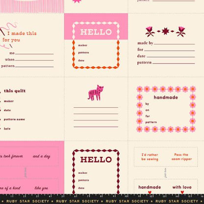 Ruby Star Society | 1-800-Calico | Thanks I Made This Panel 24" x 44" Panels Quilt Label Pink | Sold by Panel