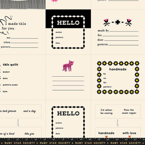 Ruby Star Society | 1-800-Calico | Thanks I Made This Panel 24" x 44" Panels Quilt Label Black | Sold by Panel