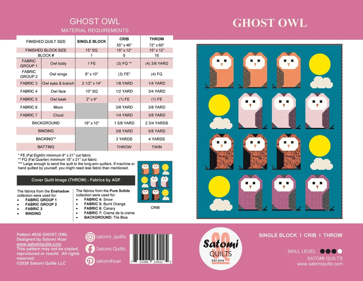 Satomi Quilts |  Ghost Owl Quilt Pattern