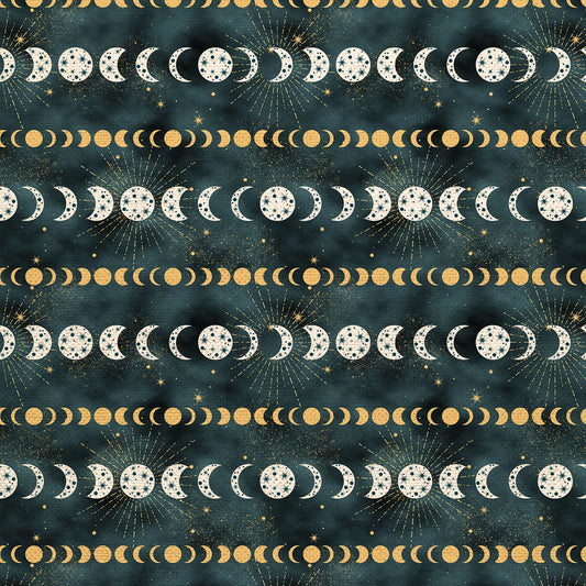 Moon Phases Dark Blue Natural Canvas