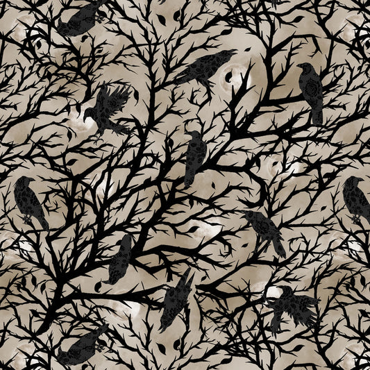 Taupe Crows in Tree Silhouette